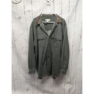 Vintage Banana Republic Shirt Mens XL Green Denim Shirt Jacket Leather Collar **